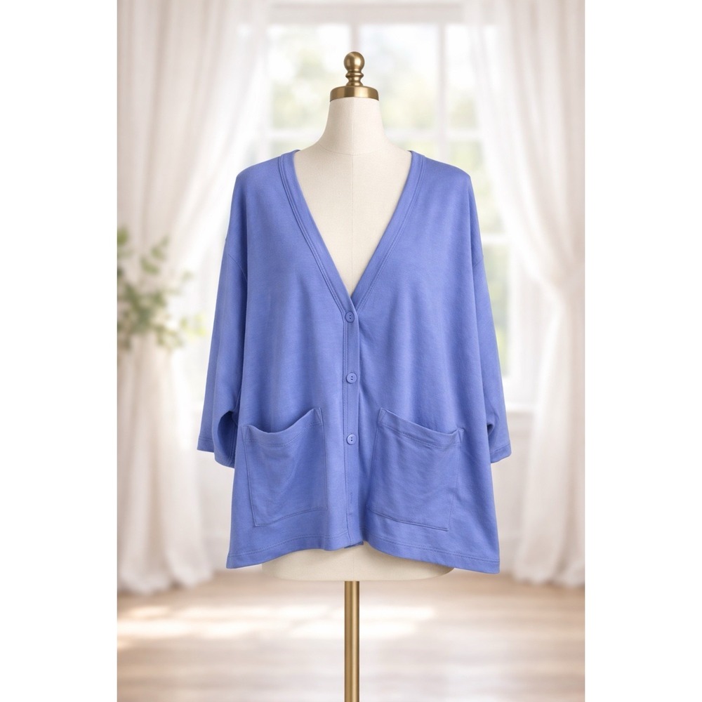 Old Navy Only Soft Jersey Knit Fleece Lined Cardigan XXL Blue Boxy Relaxed Fit